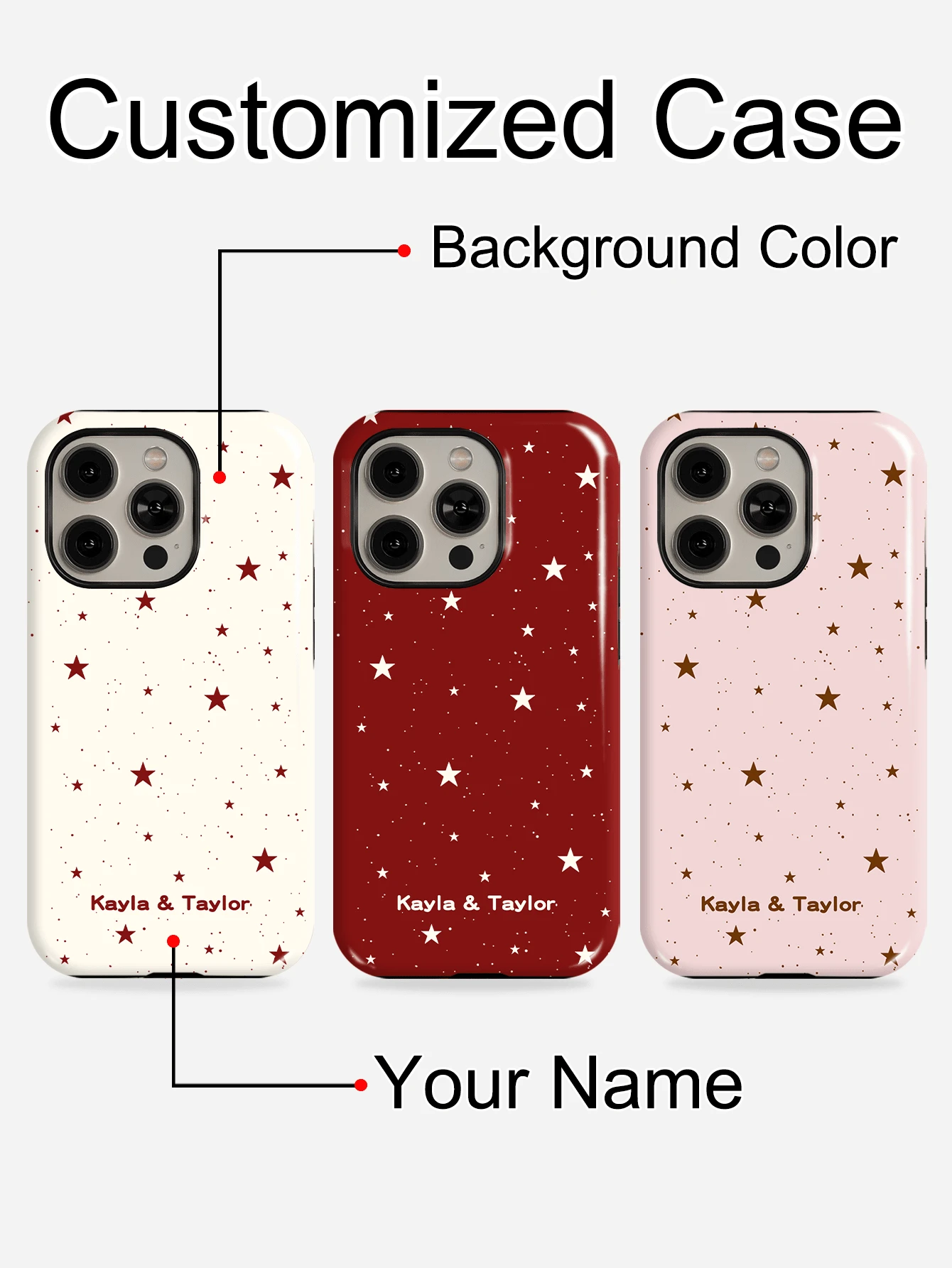 1pc Minimalist Star Pattern Full-Screen Custom Color Personalized 2-In-1 Glossy Film Hard Shell Protective Phone Case Compatible With Apple 11/12/13/14/15/16 17 Pro Max A14 A15 A16 A17 S25 S24 S23 S22 S21 - Multicolor - View 1