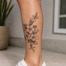 1pc Waterproof Anti-Rub PVC Realistic Floral Pattern Temporary Tattoo Sticker, Suitable For Daily Wear - Grey - View 6