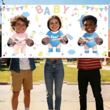 Feed The Bab-spel, bakgrund för babyshower, rolig banner för blindmatningslek, för könsavslöjande, bröllopsfestaktiviteter för gäster och fotobåsrekvisita - Stil 1 - Visa 7