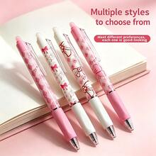 4/6pcs Erasable Blue Gel Pen Popular Pink Bow Push-Type Pen Quick-Drying Brush Smooth Student Neutral Pen, Back To School Supplies - Multicolor - View 4