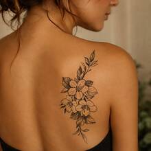 1pc Waterproof Anti-Rub PVC Realistic Floral Pattern Temporary Tattoo Sticker, Suitable For Daily Wear - Grey - View 2