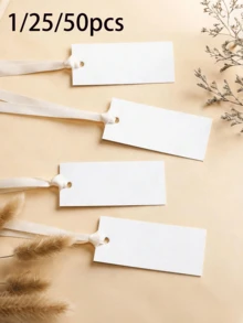 1/25/50pcs Blank Name Cards With Satin Ribbon Hooks, Wedding Chair Reservation Cards With Ribbons, Gift Tags, Wedding Reception Desk Cards, Wedding Party Anniversary Desk Cards, Reserved Seating For Wedding Ceremonies And Party Events - Multicolor - View 1