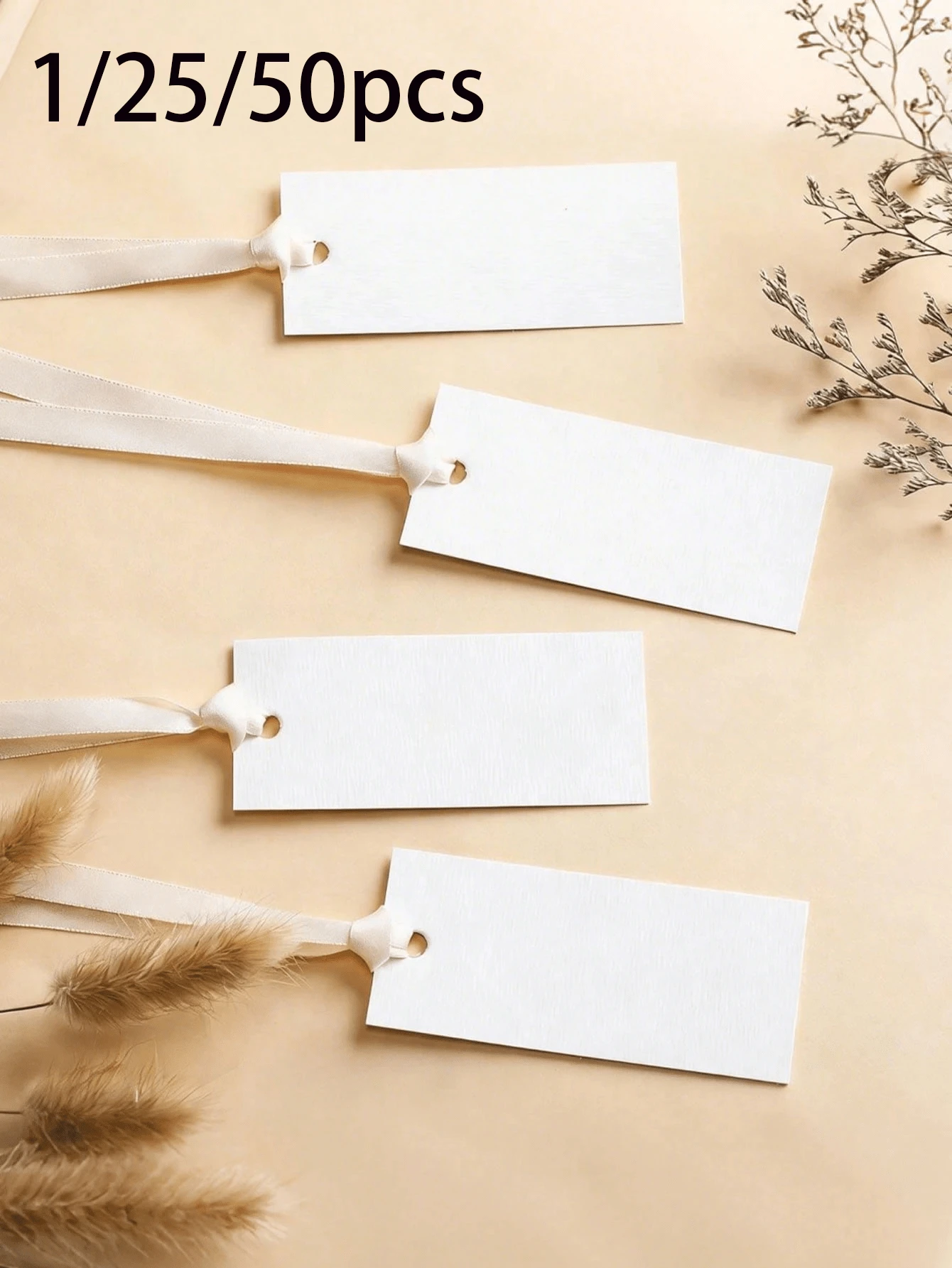 1/25/50pcs Blank Name Cards With Satin Ribbon Hooks, Wedding Chair Reservation Cards With Ribbons, Gift Tags, Wedding Reception Desk Cards, Wedding Party Anniversary Desk Cards, Reserved Seating For Wedding Ceremonies And Party Events - Multicolor - View 1
