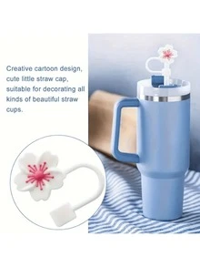 1Pc/2/3/4Pcs Flower Silicone Straw Cover Cap For Cup,Straw Topper 10mm 0.4in Dust-Proof Reusable Straw Tips Lids,Straw Tip Covers Gift For Party Decor - Pink - View 5