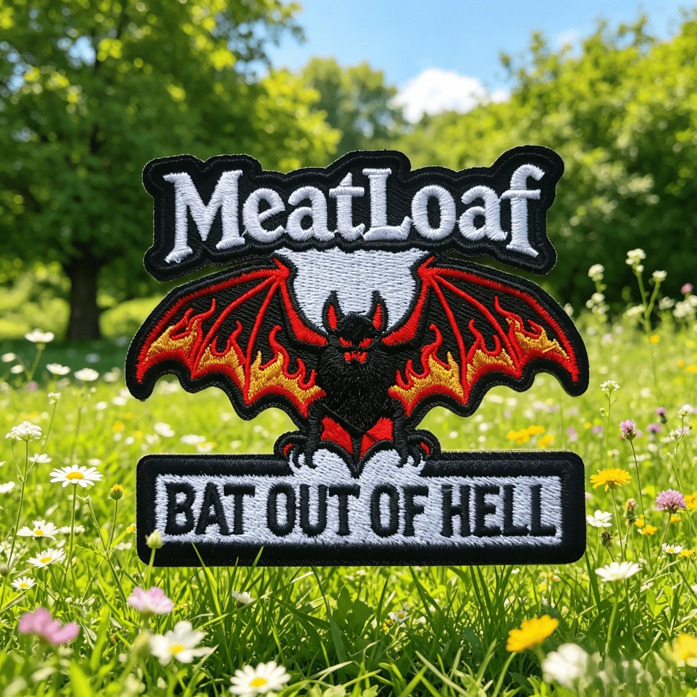 sayjke 1片 Bat Out Of Hell 樂團印花標語聚酯纖維 (Polyester) 刺繡貼布，四季適用 Meatloaf 款，適用於衛衣、T恤、帽子、包包、夾克縫製或熨燙
