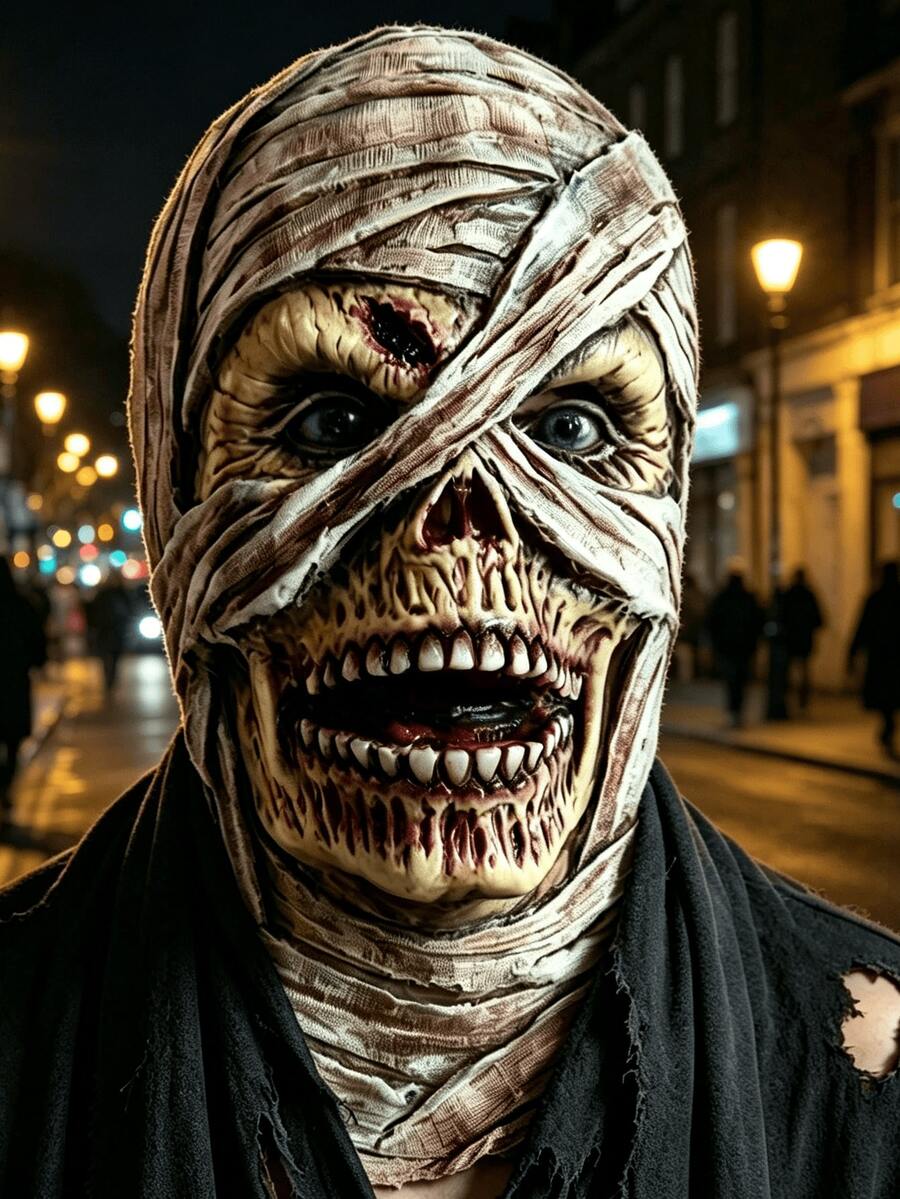 1pc Halloween Horror Latex Mummy Mask, Holiday Party Atmosphere Prop - Multicolor - View 1