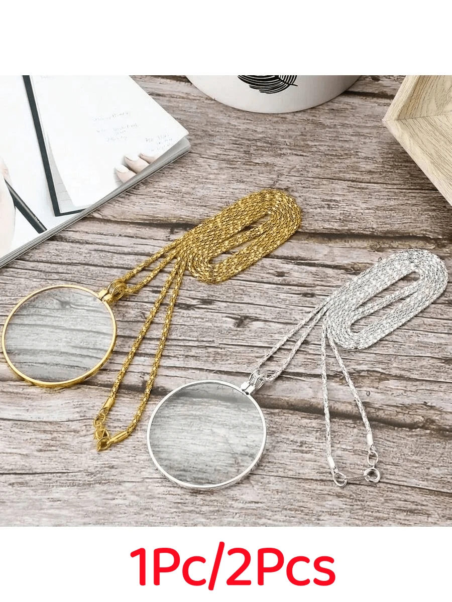 1Pc/2Pcs Metal Magnifying Glass, Sweater Chain Jewelry Magnifying Glass, Neck Magnifying Glass Pendant, 10x Magnification Effect, Fashion Magnifying Glass, Mother's Day Gift, Suitable For Magnifying Text
