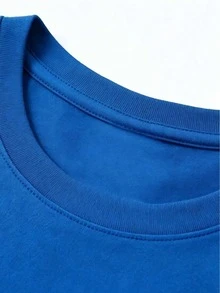 Unisex Casual Cotton Short-Sleeved Round Neck T-Shirt With "Best Day Forever" Print, Regular Fit, Men's Sizes Suitable For The Whole Family. - 藍色 - 查看 4