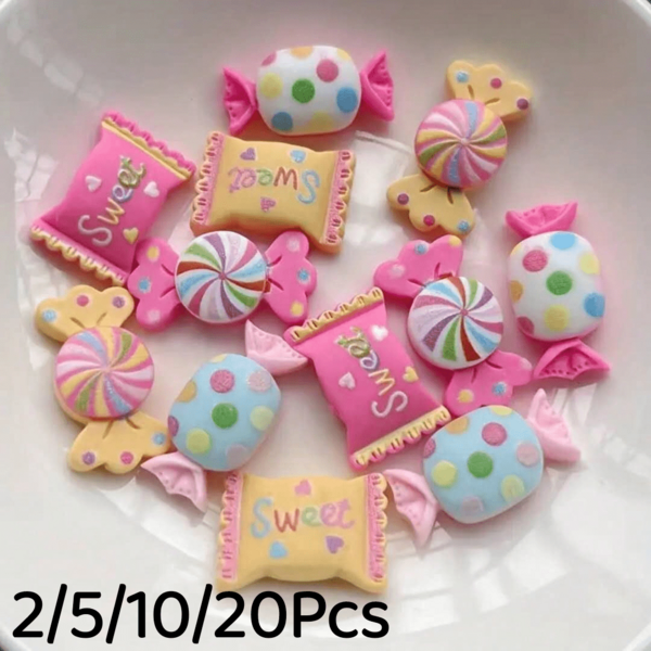 2/5/10/20Pcs Assorted Candy Shaped Flat Bottom Resin Decorations, Suitable For Scrapbooking, DIY Crafts And Phone Decoration, Food And Beverage Theme - Colorful Dessert Cabochons, Can Be Used For Creative Projects, Random Colors