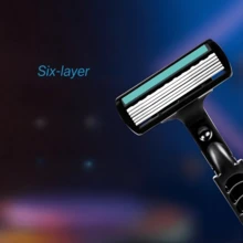 Maquinilla de afeitar manual de 6 capas con cuchillas reemplazables, interruptor de botón, lavable, afeitadora portátil de viaje, regalo ideal para hombres - Multicolor - Ver 3