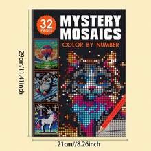 32 Pages Mystery Mosaics Color By Number Coloring Book For Adults & Teens, Creative Pixel Art Painting Activity Book, Stress Relief Anti-Stress Art Therapy Book, Perfect Festival Birthday Gift For Art Lovers - Multicolor - View 13