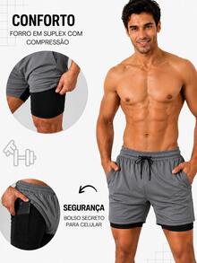 Men's 2-In-1 Running Shorts With Cell Phone Pocket For Training, Gym, Fitness, Comfortable, Quick-Drying - Grey - View 4