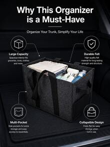 Collapsible Felt Car Trunk Organizer, Large Capacity Multi-Pocket Storage Bag With Durable Handles For Auto Interior - A - View 9