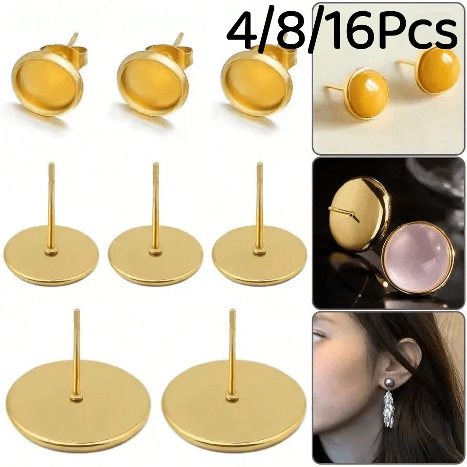 4/8/16Pcs Earring Stud Round Disc Backs, Used For DIY Earring Base Jewelry Making Hole Pendant Accessories