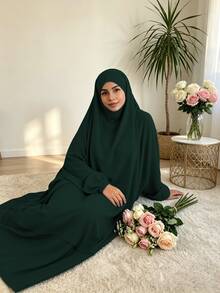 2件組 Nida面料女款寬鬆舒適Khimar長袍套裝，適合日常外出與祈禱穿著，四季皆宜，穆斯林伊斯蘭服飾Khimar頭巾祈禱吉爾巴布 - 彩色 - 查看 15