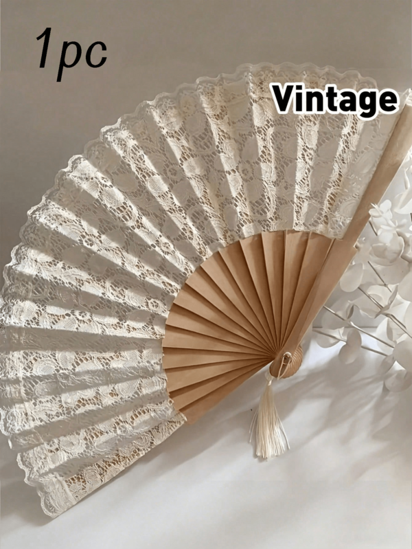 1 chiếc quạt cầm tay gấp gỗ tự nhiên phong cách Tây Ban Nha cổ điển - trang trí ren hoa thanh lịch, phù hợp cho tiệc cưới, trang trí đám cưới - vật trang trí bàn tiệc hoặc quà tặng đám cưới thanh lịch - bền và nhẹ, phụ kiện tiệc cưới, chế tác tinh xảo