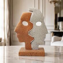 Puzzle facial bicolore décoratif, sculpture de visage abstrait en résine, ornement de bureau d'art moderne, décoration d'intérieur créative et esthétique pour le salon, la chambre, le bureau, cadeau de décoration d'intérieur à la mode - Multicolore - Voir 2