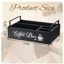 Manovix Organizer Bar Kopi Kayu Hitam Gaya Rumah Pertanian – Penyimpanan Multifungsi untuk Sudut Kopi & Kotak Teh. Tersedia dalam 1 atau 2 Tingkat. Desain Pegangan yang Ramping, Organizer Stasiun Kopi yang Sempurna untuk Meja Dapur & Dekorasi Kantor. - Kayu - View 3