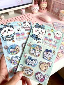 Pegatinas de sello con expresión de dibujos animados divertidos 3D, calcomanías de textura de cristal de colores para diario, decoración de papelería DIY, pegatinas de recompensa de marca diaria - Multicolor - Ver 4