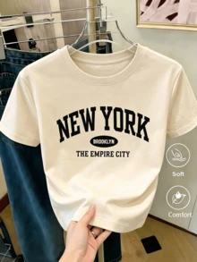 Women's Short-Sleeved Printed T-Shirt, Spring Clothing, Holiday Outfit, Black For Summer, Beach Look, Vacation, Country Style, Women's Office Outfit. - 杏色 - 查看 12