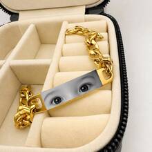 Adult Bracelet With Baby Look + Personalized Phrase, Free Engraving, Gift, Silver & Gold - 金色正面造型1 - 查看 1