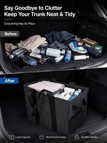 Collapsible Felt Car Trunk Organizer, Large Capacity Multi-Pocket Storage Bag With Durable Handles For Auto Interior - A - View 5