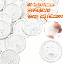 20入 3D 浮雕帆船圖案自黏式蠟封貼紙，適用於禮物、婚禮邀請函信封封口－珍珠白 - 帆船-珠光白 - 查看 10