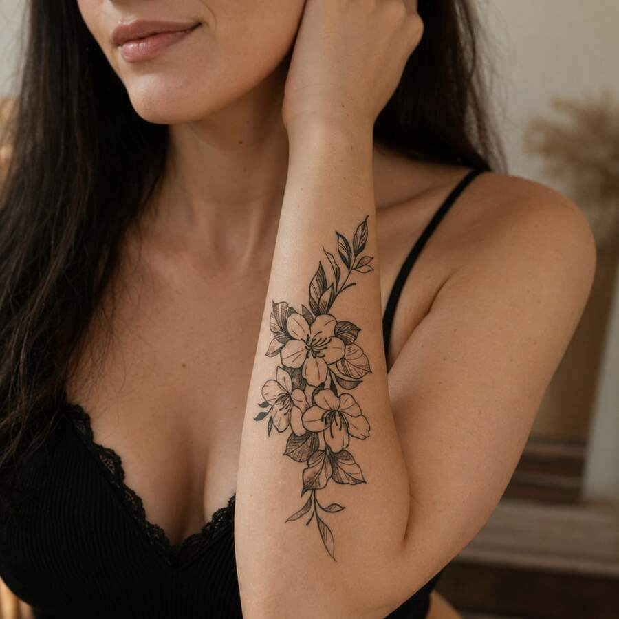 1pc Waterproof Anti-Rub PVC Realistic Floral Pattern Temporary Tattoo Sticker, Suitable For Daily Wear - Grey - View 1