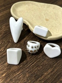 5pcs Hot-Selling Exaggerated Gradient Resin Rings, Personalized Fashion Elegant Rings, Premium Versatile Jewelry Accessories - Multicolor B - View 2