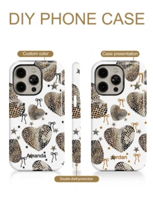 1pc Snake Skin Heart Color Customized Personalized Text Full Coverage Glossy Film 2-In-1 Hard Shell Phone Case Protective Cover Compatible With IPhone 11/12/13/14/15/16 17 Pro Max - Multicolor - View 3