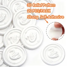 20入 3D 浮雕天鵝圖案自黏式蠟封貼紙，適用於禮物、婚禮邀請函封口 - 天鵝-珍珠白 - 查看 12