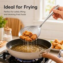 Stainless Steel Strainer + Large Frying Scoop, 2-In-1 Pasta Strainer And Frying Scoop, Kitchen Accessories, Essential Kitchen Tool Gift, Space-Saving Kitchen Storage, Christmas Kitchen Gift - Silver - View 5