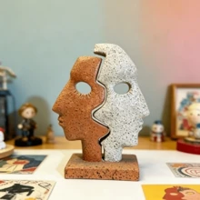 Puzzle facial bicolore décoratif, sculpture de visage abstrait en résine, ornement de bureau d'art moderne, décoration d'intérieur créative et esthétique pour le salon, la chambre, le bureau, cadeau de décoration d'intérieur à la mode - Multicolore - Voir 4