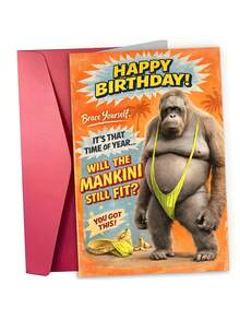 1 pieza Tarjeta de felicitación de cumpleaños divertida con sobre - "¿SEGUIRÁ QUEDANDO BIEN EL MANKINI?" Regalo perfecto para él, tarjeta con texto, mensaje humorístico, tarjeta de felicitación con página interior en blanco - Y - Ver 11