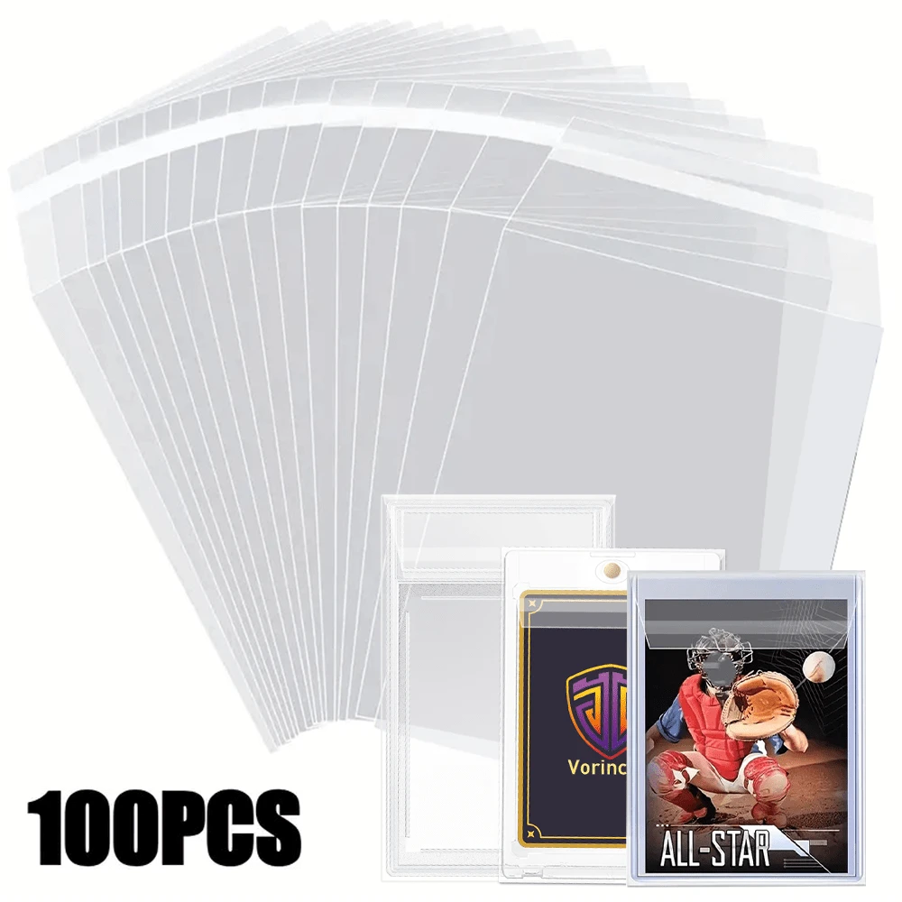 100PCS ReSealable Card Holder Sleeves For Top Loader/Magnetic Card Holder PSA Protector/Clear Plastic Waterproof Sleeves Pull Tab Card Sleeves Card Holder Extractors, Allowing For Easy Card Removal Without Causing Any Damage, Game Inner Sleeves