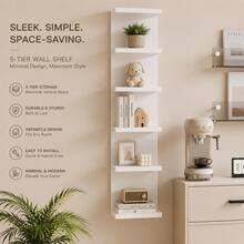 OUSHUMEI 5-Tier Floating Wall Shelf Unit For Wall Decor & Makeup Vanity - White Narrow Cute Display Storage Shelf For Small Spaces, Decorative Vanity Shelf Room Decor - 混合顏色 - 查看 10