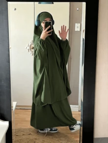 2件組 Nida面料女款寬鬆舒適Khimar長袍套裝，適合日常外出與祈禱穿著，四季皆宜，穆斯林伊斯蘭服飾Khimar頭巾祈禱吉爾巴布 - 彩色 - 查看 19
