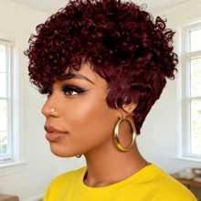 Women Elegant Curly Pixie Wig - Natural Curly Wave Human Hair Wig With Bangs,Full Machine Made, Short Pixie Cut For Everyday & Special Occasions - Multicolor - View 7