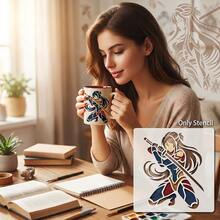 4pcs Warrior Girl Stencil, Anime Female Samurai Art Templates Reusable For Artistic Hobbyists, Aesthetic Manga Swordswoman Drawing Stencil For Paper Crafts & Scrapbooking, Durable Asian Heroine Pattern Stencil For Fabric And Home Decor - Manga Swordswoma - View 7