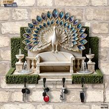 2D Flat, 1pc, Exquisite Peacock Display Key Hook Wooden Multifunctional Home Key Rack, With Four Metal Hooks, Wall Decoration, Porch Decoration, Room Decoration, Villa Decoration, All Season Home Decoration (11.8"X9") - Multicolor - View 2