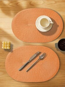 45*30cm 橘色橢圓塑膠編織餐墊，4.72英吋杯墊，易清潔、防滑、耐熱，裝飾墊，抗皺，適用於派對、婚禮、喬遷、聖誕節、萬聖節、感恩節、母親節 - 橘色 - 查看 10