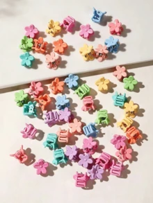 50pcs Cute Colorful Flower Mini Hair Clips, Y2K Macaron Candy Color Small Hair Clips, Sweet Matte Floral Hair Accessories, Suitable For Women And Girls - Multicolor - View 1