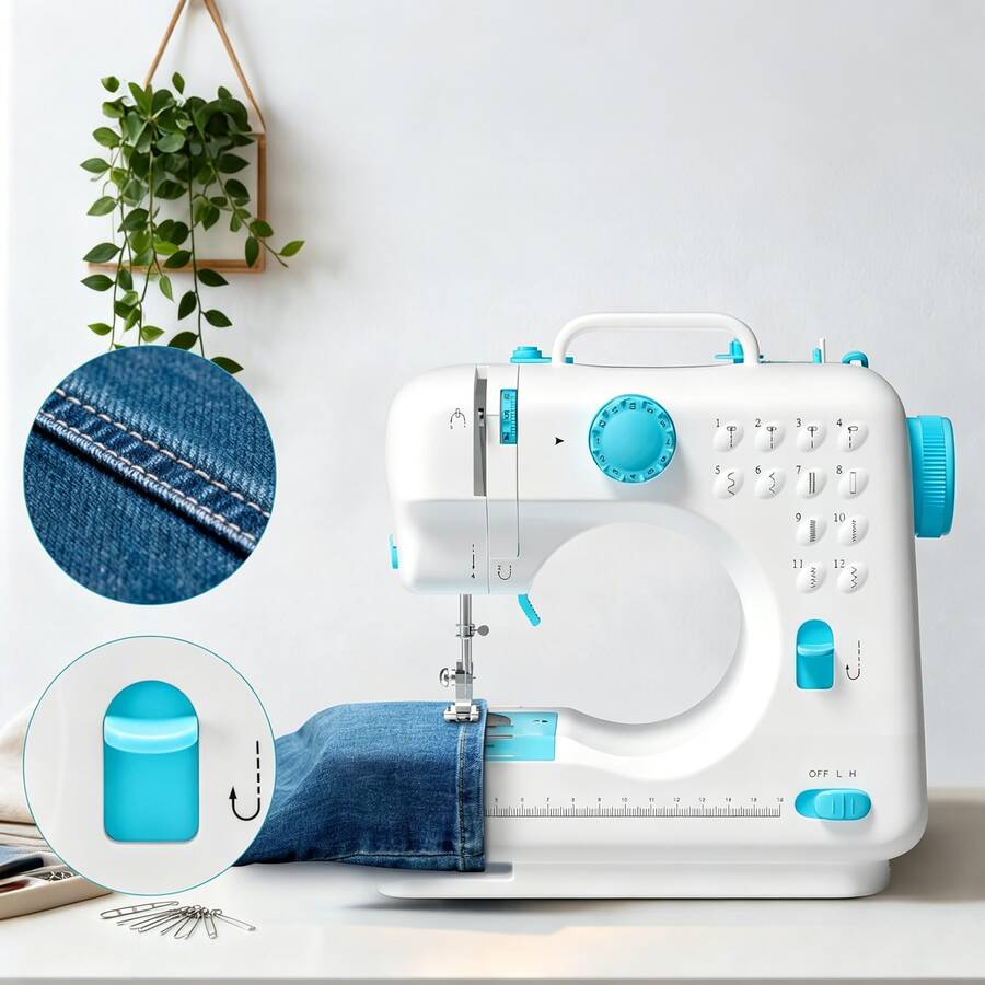 IAGREEA Multifunctional Portable Electric Sewing Machine: 12 Stitches, 2-Speed, DC Powered, Built-In Night Light, Overlock And Bobbin Winding, Suitable For Home DIY, Repair And Handicrafts | Ideal Gift For Birthday, Mother's Day And Holidays