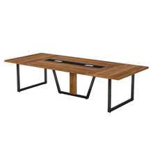 8FT Conference Table, 94.49 L X 47.24 W X 29.53 H Inches Large Meeting Podcast Table For 10 People, Business Style Wooden Training Table With Strong Metal Frame For Office Conference - Redwood - View 3
