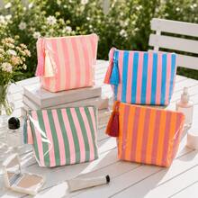 Personalized Striped Makeup Bag With Tassel, Portable Cosmetic Pouch For Travel, Makeup, Toiletries & Daily Beauty Storage, Gift For Girl - Multicolor - View 5