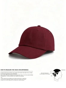 Topi Baseball Kasual Minimalis Warna Polos, Unisex, Ukuran Dapat Disesuaikan - Burgundy - View 4