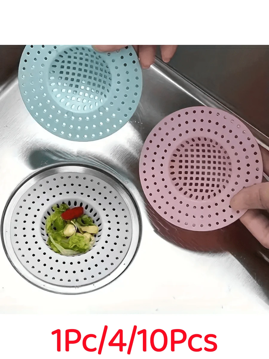 1Pc/4/10Pcs Sink Drain Filter And Hair Catcher - Kitchen And Bathroom Essential Accessory, Durable Plastic Food Waste Plug, Multiple Colors Available, Anti-Clogging And Anti-Insect Mesh, Easy To Clean And Long-Lasting - Multicolor - View 1
