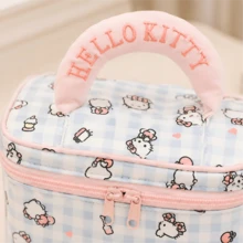Miniso 官方 Sanrio Hello Kitty 藍色格紋化妝包，化妝品收納袋，旅行盥洗用品收納袋，度假與日常使用便攜收納袋，畢業夏季假期禮物，多色可選 - 彩色 - 查看 4
