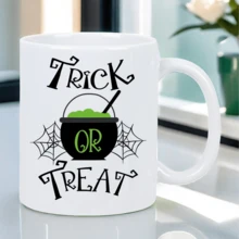 Taza de café de cerámica con diseño de caldero de Halloween, estilo bruja, con estampado de telaraña espeluznante. Taza original para fiestas de oficina. Regalo asequible. - Blanco - Ver 6