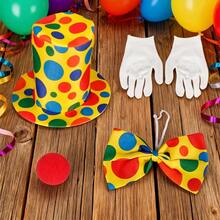 4pcs Clown Costume Set (Includes Polka Dot Hat, Nose, Gloves And Bow Tie) - Adult Circus Performance Full Outfit, Halloween, Christmas And Party Costume (Unisex), Ball Party Cosplay Clown Set - Multicolor - View 6